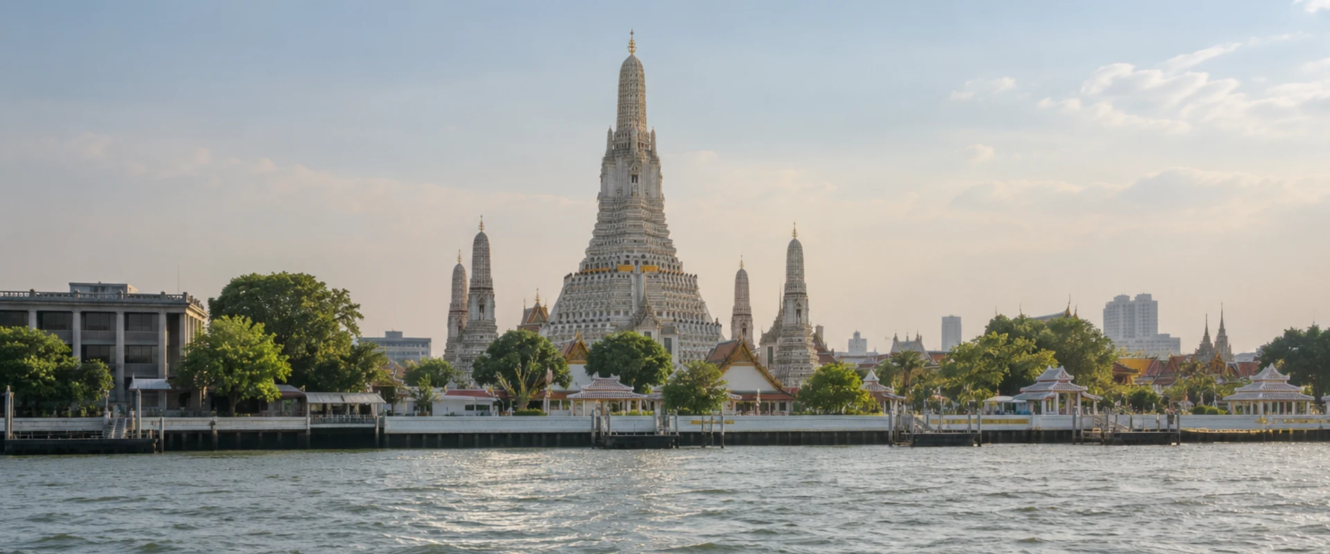 Contextual AI-generated view across the Chao Phraya River toward Wat Arun