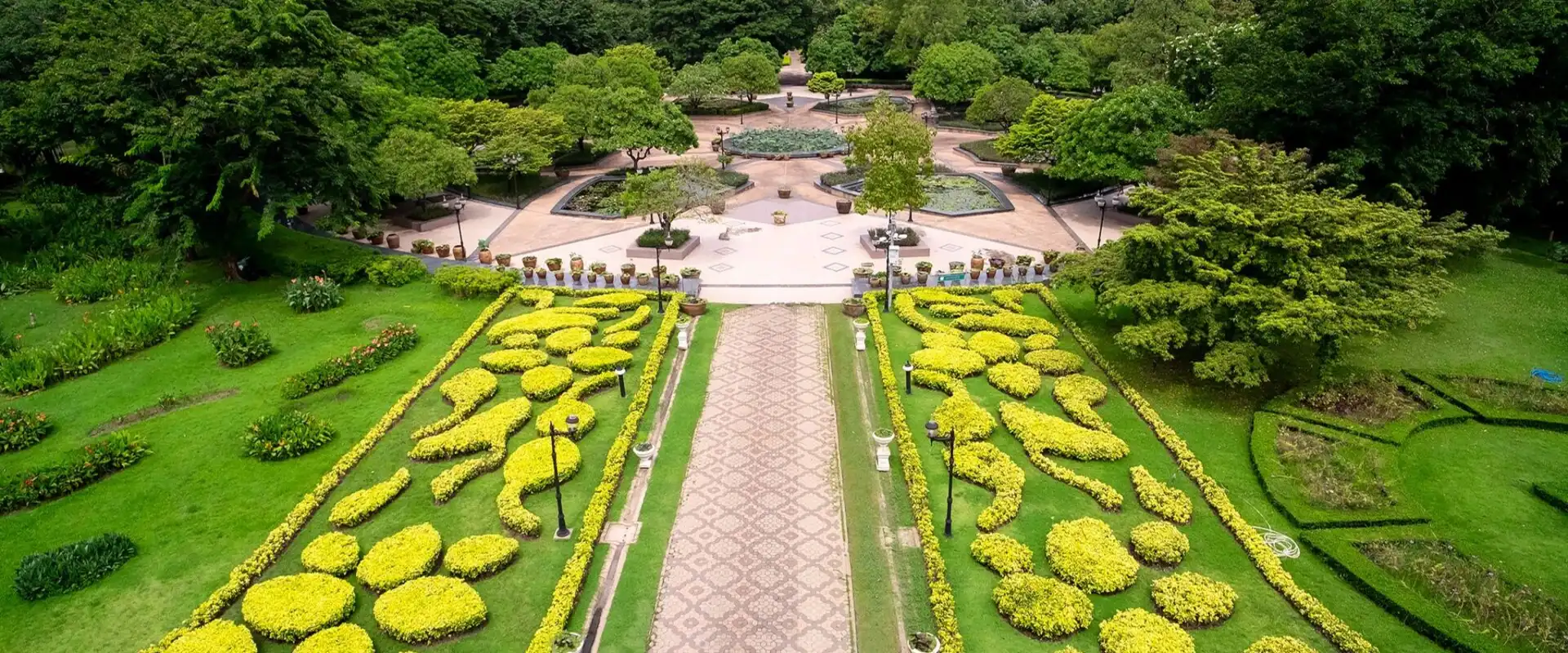 Formal planting beds and lotus plaza at Queen Sirikit Park, Bangkok.