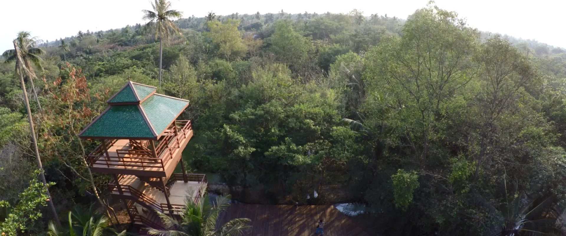 Wooden birdwatching tower above the trees at Sri Nakhon Khuean Khan Park and Botanical Garden, Bang Kachao