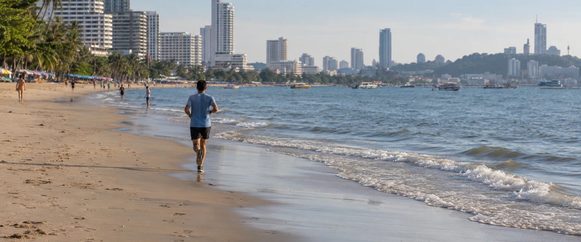 An anonymous recreational runner on a Thai urban beach in an AI-generated contextual image
